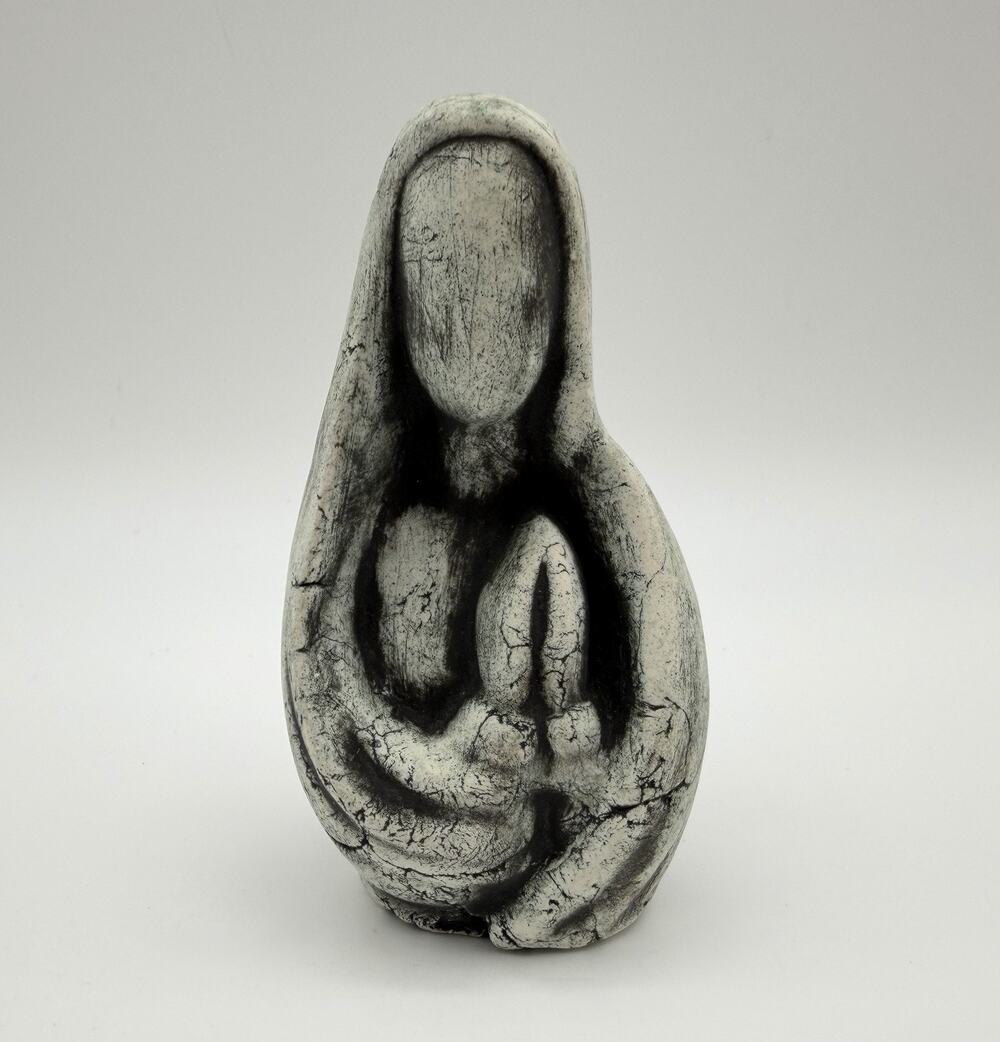 Stan Langtwait Shapes of Clay Praying Madonna Figurine 4” Volcanic Ash Signed